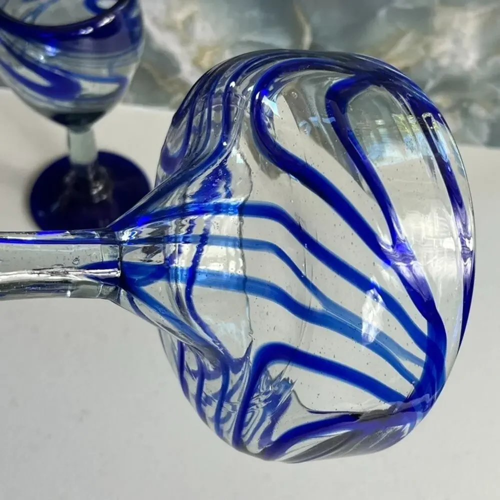 Mexican Swirl Hand Blown Margarita Glasses 7